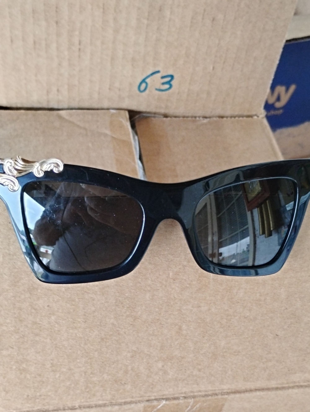 Women's Black Cat-Eye Sunglasses with Gold Accent